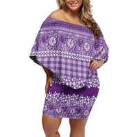 Hawaiian Hibiscus Honu Off Shoulder Short Dress Purple Mele Kalikimaka Palaka Spirit LT9 Women Purple - Polynesian Pride