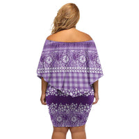 Hawaiian Hibiscus Honu Off Shoulder Short Dress Purple Mele Kalikimaka Palaka Spirit LT9 - Polynesian Pride