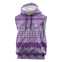 Hawaiian Hibiscus Honu Sleeveless Hoodie Purple Mele Kalikimaka Palaka Spirit LT9 Purple - Polynesian Pride