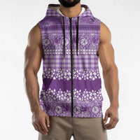 Hawaiian Hibiscus Honu Sleeveless Zip Hoodie Purple Mele Kalikimaka Palaka Spirit LT9 - Polynesian Pride