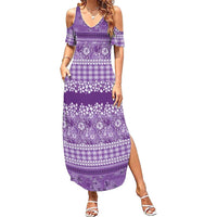 Hawaiian Hibiscus Honu Summer Maxi Dress Purple Mele Kalikimaka Palaka Spirit LT9 Women Purple - Polynesian Pride