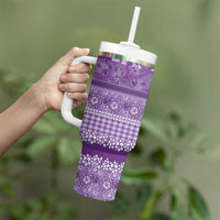 Hawaiian Hibiscus Honu Tumbler With Handle Purple Mele Kalikimaka Palaka Spirit LT9 - Polynesian Pride