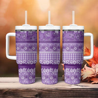 Hawaiian Hibiscus Honu Tumbler With Handle Purple Mele Kalikimaka Palaka Spirit LT9 - Polynesian Pride