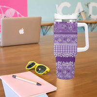 Hawaiian Hibiscus Honu Tumbler With Handle Purple Mele Kalikimaka Palaka Spirit LT9 - Polynesian Pride