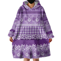 Hawaiian Hibiscus Honu Wearable Blanket Hoodie Purple Mele Kalikimaka Palaka Spirit LT9 - Polynesian Pride