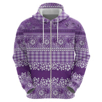 Hawaiian Hibiscus Honu Zip Hoodie Purple Mele Kalikimaka Palaka Spirit LT9 - Polynesian Pride