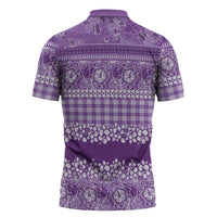 Hawaiian Hibiscus Honu Zipper Polo Shirt Purple Mele Kalikimaka Palaka Spirit LT9 - Polynesian Pride