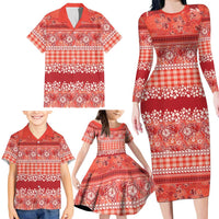 Hawaiian Hibiscus Honu Family Matching Long Sleeve Bodycon Dress and Hawaiian Shirt Red Mele Kalikimaka Palaka Spirit LT9 - Polynesian Pride