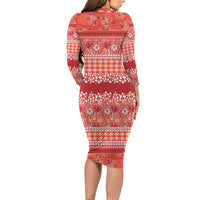 Hawaiian Hibiscus Honu Family Matching Long Sleeve Bodycon Dress and Hawaiian Shirt Red Mele Kalikimaka Palaka Spirit LT9 - Polynesian Pride