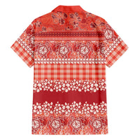 Hawaiian Hibiscus Honu Family Matching Off The Shoulder Long Sleeve Dress and Hawaiian Shirt Red Mele Kalikimaka Palaka Spirit LT9 - Polynesian Pride