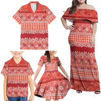 Hawaiian Hibiscus Honu Family Matching Off Shoulder Maxi Dress and Hawaiian Shirt Red Mele Kalikimaka Palaka Spirit LT9 - Polynesian Pride