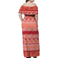 Hawaiian Hibiscus Honu Family Matching Off Shoulder Maxi Dress and Hawaiian Shirt Red Mele Kalikimaka Palaka Spirit LT9 - Polynesian Pride