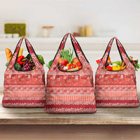 Hawaiian Hibiscus Honu Grocery Bag Red Mele Kalikimaka Palaka Spirit - Polynesian Pride