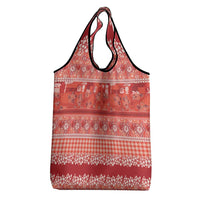 Hawaiian Hibiscus Honu Grocery Bag Red Mele Kalikimaka Palaka Spirit - Polynesian Pride