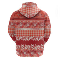 Hawaiian Hibiscus Honu Hoodie Red Mele Kalikimaka Palaka Spirit - Polynesian Pride