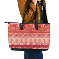 Hawaiian Hibiscus Honu Leather Tote Bag Red Mele Kalikimaka Palaka Spirit - Polynesian Pride