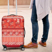 Hawaiian Hibiscus Honu Luggage Cover Red Mele Kalikimaka Palaka Spirit LT9 Red - Polynesian Pride