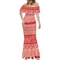 Hawaiian Hibiscus Honu Mermaid Dress Red Mele Kalikimaka Palaka Spirit LT9 - Polynesian Pride