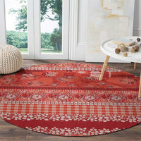 Hawaiian Hibiscus Honu Round Carpet Red Mele Kalikimaka Palaka Spirit - Polynesian Pride
