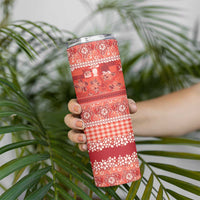 Hawaiian Hibiscus Honu Skinny Tumbler Red Mele Kalikimaka Palaka Spirit LT9 - Polynesian Pride