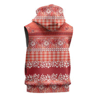 Hawaiian Hibiscus Honu Sleeveless Hoodie Red Mele Kalikimaka Palaka Spirit LT9 - Polynesian Pride