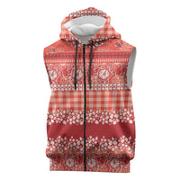Hawaiian Hibiscus Honu Sleeveless Zip Hoodie Red Mele Kalikimaka Palaka Spirit LT9 Red - Polynesian Pride