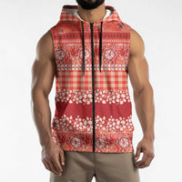 Hawaiian Hibiscus Honu Sleeveless Zip Hoodie Red Mele Kalikimaka Palaka Spirit LT9 - Polynesian Pride