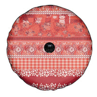 Hawaiian Hibiscus Honu Spare Tire Cover Red Mele Kalikimaka Palaka Spirit LT9 - Polynesian Pride