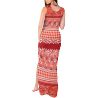 Hawaiian Hibiscus Honu Tank Maxi Dress Red Mele Kalikimaka Palaka Spirit LT9 - Polynesian Pride