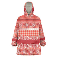 Hawaiian Hibiscus Honu Wearable Blanket Hoodie Red Mele Kalikimaka Palaka Spirit LT9 One Size Red - Polynesian Pride