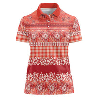 Hawaiian Hibiscus Honu Women Polo Shirt Red Mele Kalikimaka Palaka Spirit LT9 Female Red - Polynesian Pride
