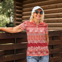 Hawaiian Hibiscus Honu Women Polo Shirt Red Mele Kalikimaka Palaka Spirit LT9 - Polynesian Pride