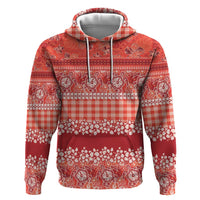 Hawaiian Hibiscus Honu Zip Hoodie Red Mele Kalikimaka Palaka Spirit LT9 Pullover Hoodie Red - Polynesian Pride