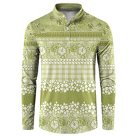Hawaiian Hibiscus Honu Button Sweatshirt Sage Green Mele Kalikimaka Palaka Spirit - Polynesian Pride