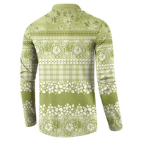Hawaiian Hibiscus Honu Button Sweatshirt Sage Green Mele Kalikimaka Palaka Spirit - Polynesian Pride