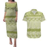 Hawaiian Hibiscus Honu Couples Matching Puletasi and Hawaiian Shirt Sage Green Mele Kalikimaka Palaka Spirit LT9 Sage Green - Polynesian Pride