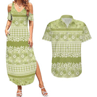 Hawaiian Hibiscus Honu Couples Matching Summer Maxi Dress and Hawaiian Shirt Sage Green Mele Kalikimaka Palaka Spirit LT9 Sage Green - Polynesian Pride