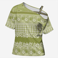 Hawaiian Hibiscus Honu Cross Shoulder Shirt Sage Green Mele Kalikimaka Palaka Spirit LT9 Female Sage Green - Polynesian Pride