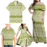 Hawaiian Hibiscus Honu Family Matching Off Shoulder Maxi Dress and Hawaiian Shirt Sage Green Mele Kalikimaka Palaka Spirit LT9 - Polynesian Pride