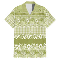 Hawaiian Hibiscus Honu Family Matching Off Shoulder Short Dress and Hawaiian Shirt Sage Green Mele Kalikimaka Palaka Spirit LT9 Dad's Shirt - Short Sleeve Sage Green - Polynesian Pride
