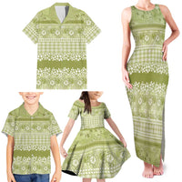 Hawaiian Hibiscus Honu Family Matching Tank Maxi Dress and Hawaiian Shirt Sage Green Mele Kalikimaka Palaka Spirit LT9 - Polynesian Pride