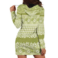 Hawaiian Hibiscus Honu Hoodie Dress Sage Green Mele Kalikimaka Palaka Spirit LT9 - Polynesian Pride