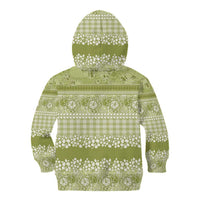 Hawaiian Hibiscus Honu Kid Hoodie Sage Green Mele Kalikimaka Palaka Spirit - Polynesian Pride