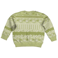 Hawaiian Hibiscus Honu Kid Ugly Christmas Sweater Sage Green Mele Kalikimaka Palaka Spirit LT9 - Polynesian Pride