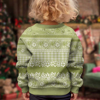 Hawaiian Hibiscus Honu Kid Ugly Christmas Sweater Sage Green Mele Kalikimaka Palaka Spirit LT9 - Polynesian Pride