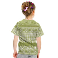 Hawaiian Hibiscus Honu Kid T Shirt Sage Green Mele Kalikimaka Palaka Spirit LT9 - Polynesian Pride