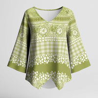 Hawaiian Hibiscus Honu Kimono Sleeve Blouse Sage Green Mele Kalikimaka Palaka Spirit LT9 Female Sage Green - Polynesian Pride