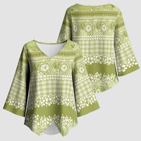 Hawaiian Hibiscus Honu Kimono Sleeve Blouse Sage Green Mele Kalikimaka Palaka Spirit LT9 - Polynesian Pride