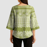Hawaiian Hibiscus Honu Kimono Sleeve Blouse Sage Green Mele Kalikimaka Palaka Spirit LT9 - Polynesian Pride