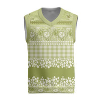 Hawaiian Hibiscus Honu Christmas Knitted V-Neck Vest Sage Green Mele Kalikimaka Palaka Spirit LT9 Sage Green - Polynesian Pride